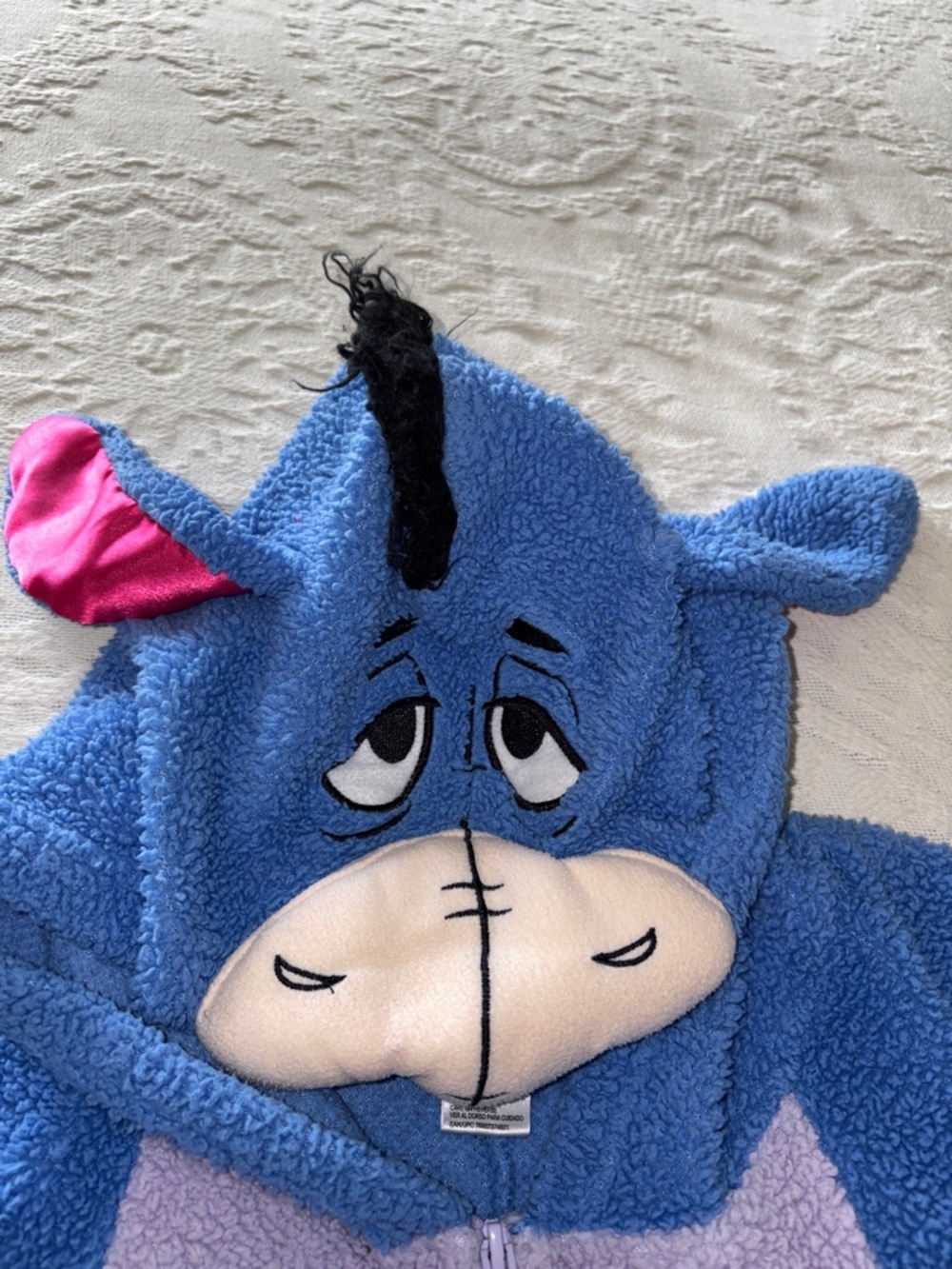 Disney Eeyore Unisex Blue Fuzzy Onesie with Pink Accents EUC L - Picture 5 of 9